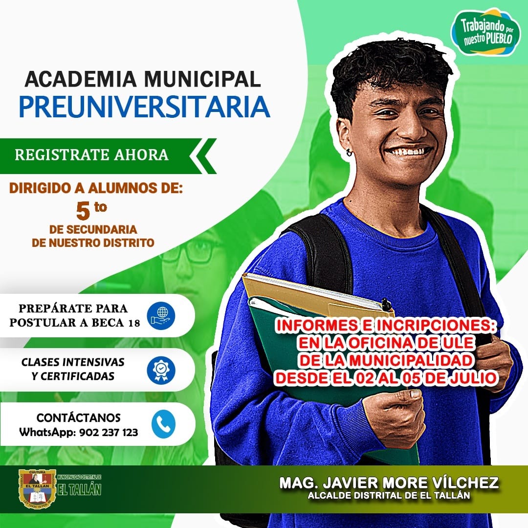 Preparación a alumnos del quinto de secundaria de la jurisdicción del distrito de El Tallán y sus anexos
