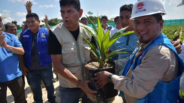 Acompañado de autoridades locales, realizó una visita a los predios donde se construye la Planta Extractora de Aceite de Palma ubicada en el Km. 21 de la carretera Yurimaguas – Tarapoto