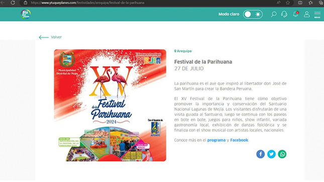 “XV Festival de la Parihuana 2024" se encuentra en el Portal ¿Y Tú Que Planes?, recomendando a los turistas visitar Mejía.