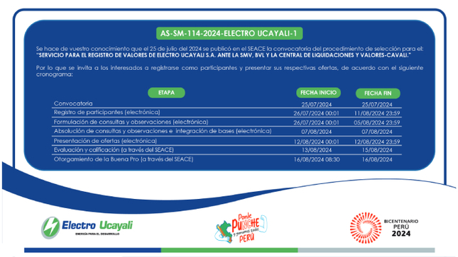 Adjudicación Simplificada N° AS-SM-114-2024-ELECTRO UCAYALI-1 