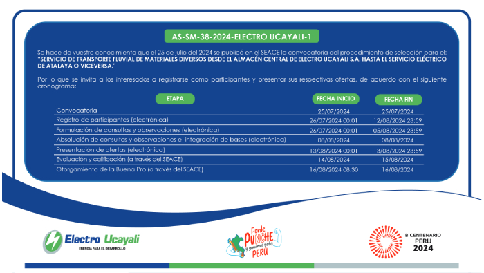 Adjudicación Simplificada N° AS-SM-38-2024-ELECTRO UCAYALI-1 