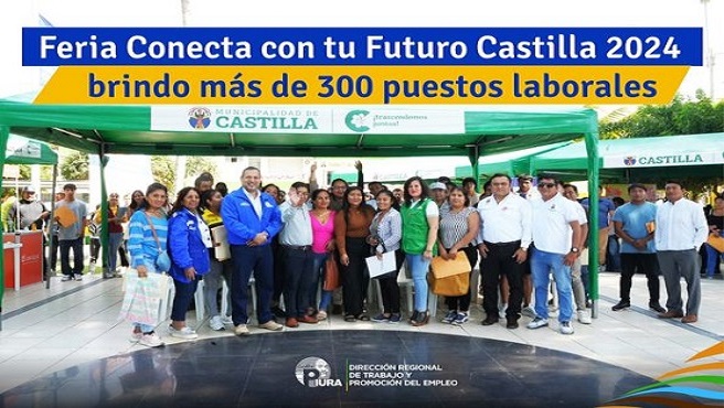 La Dirección de Trabajo y Promoción del Empleo Piura (DRTPE), dirigida por el abog. Jorge Olaya Ramos, en articulación con la Municipalidad Distrital de Castilla, dispuso de más de 300 puestos laborales correspondientes a más de 20 empresas,