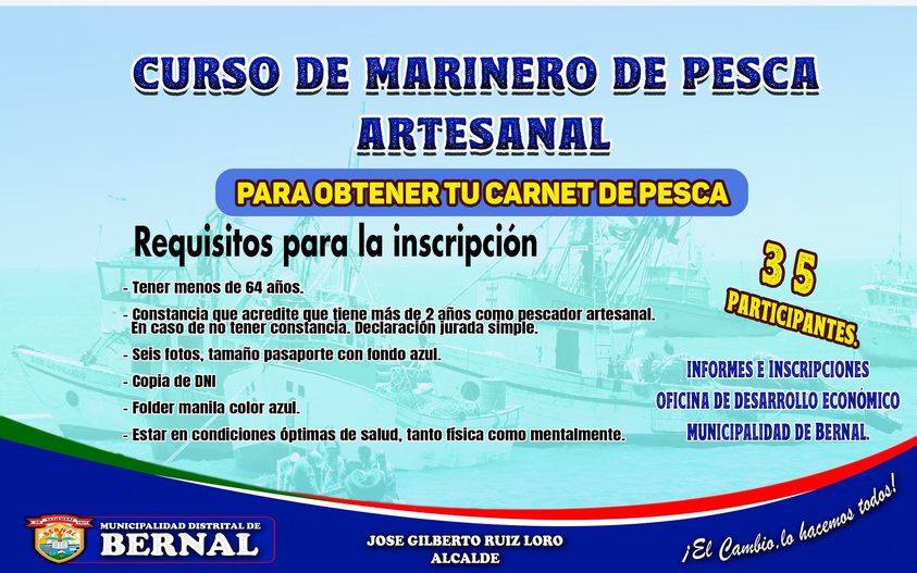 Invitación a participar del curso “MARINERO DE PESCA ARTESANAL”  para obtener el carnet de pesca artesanal