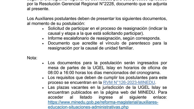 Comunicado N° 001-2024 Comité de Reasignación de Auxiliares de Educación 2024