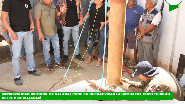 Municipalidad distrital de salitral pone en operatividad la bomba del pozo tubular del c. p. de Malacasí