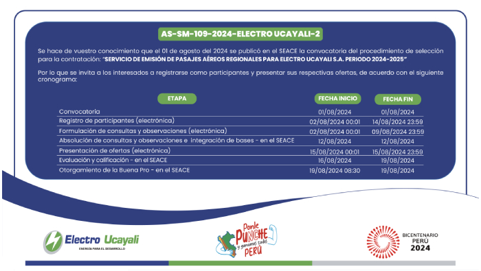 Adjudicación Simplificada N° AS-SM-109-2024-ELECTRO UCAYALI-2 