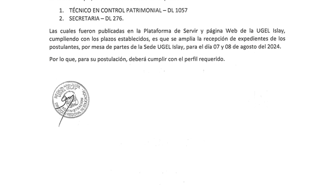 Comunicado - Ampliación de recepción de expedientes de postulantes