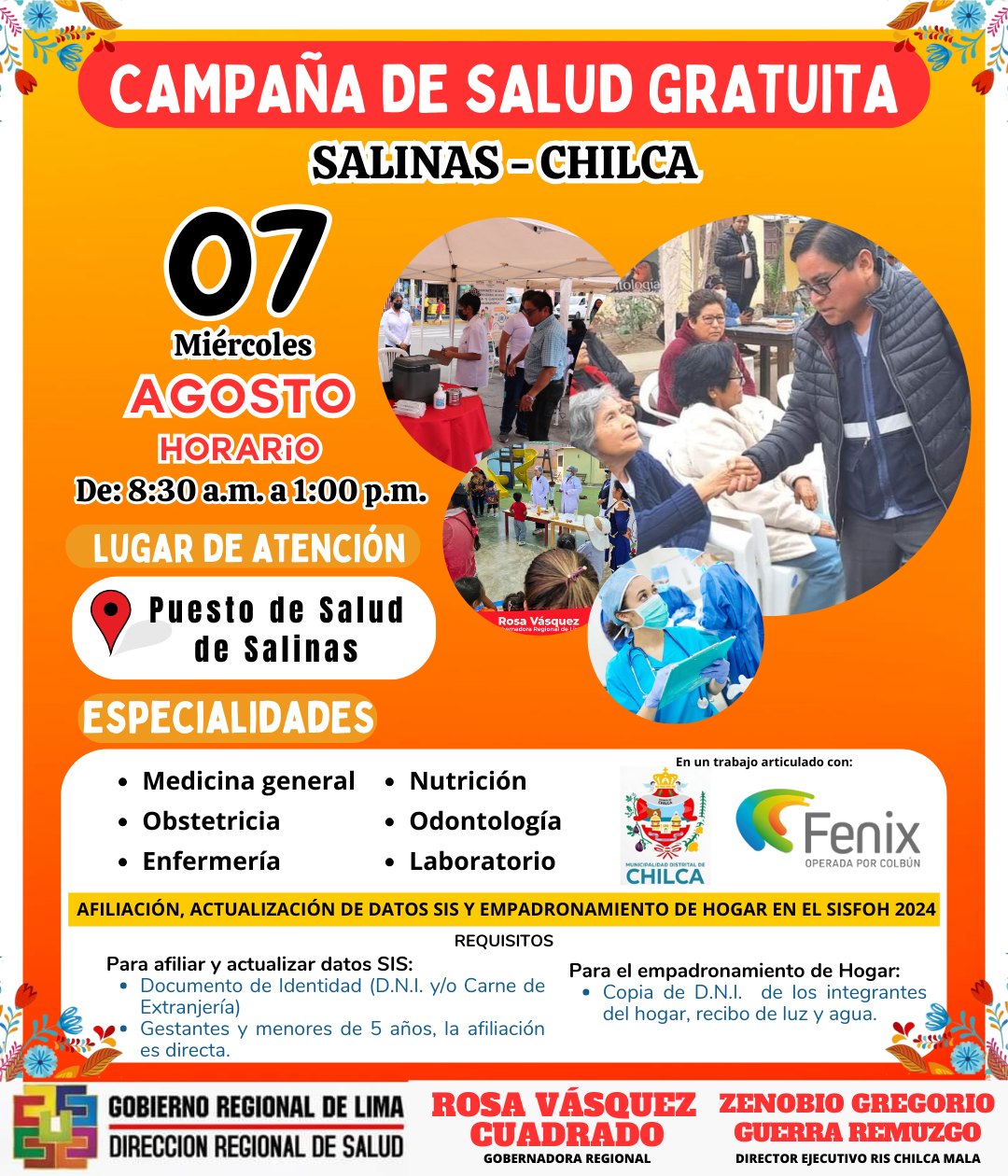 Gran Campaña de Salud Integral; Afiliación y Actualización de datos SIS y Empadronamiento en el SISFOH se realizará en Salinas - Chilca