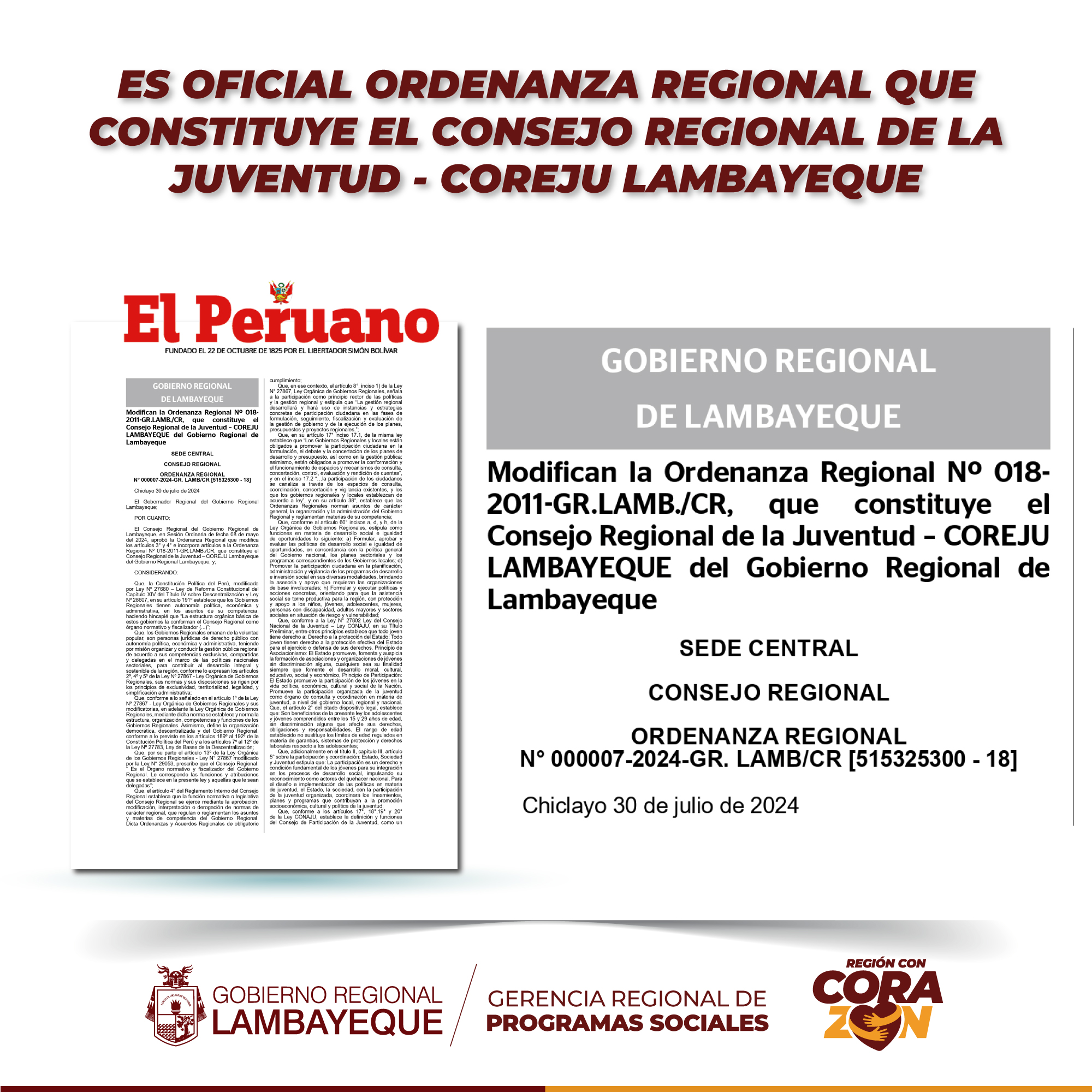 Ordenanza de juventudes es publicada en el Diario El Peruano