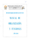 Vista preliminar de documento ORDENANZA MUNICIPAL N° 12-2020-MDT MANUAL DE ORGANIZACIÓN Y FUNCIONES O MANUAL DE PERFIL DE PUESTOS DE LA MUNICIPALIDAD DISTRITAL DE TATE