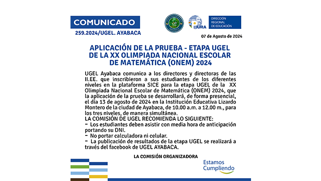 Olimpiada Nacional Escolar de Matemática 2024 - Etapa UGEL