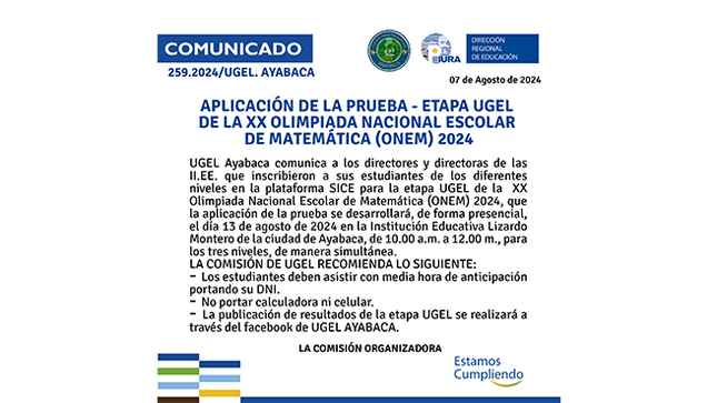 Olimpiada Nacional Escolar de Matemática 2024 - Etapa UGEL
