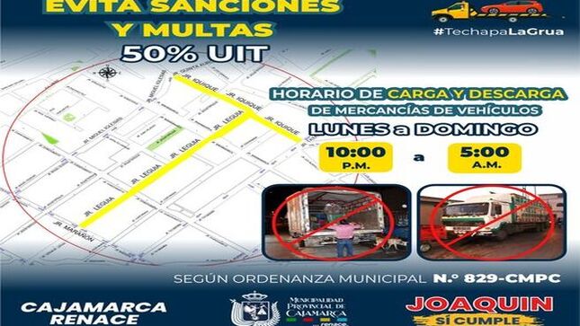 🕐Recuerda que el horario de carga y descarga de mercancía de vehículos pesados en zonas autorizadas es de 𝐋𝐔𝐍𝐄𝐒 𝐚 𝐃𝐎𝐌𝐈𝐍𝐆𝐎 de 𝟏𝟎:𝟎𝟎 𝐩. 𝐦. 𝐚 𝟓:𝟎𝟎 𝐚. 𝐦.
𝐑𝐄𝐒𝐏𝐄𝐓𝐀 la ordenanza municipal 𝐍° 𝟖𝟐𝟗 - 𝐂𝐌𝐏𝐂.