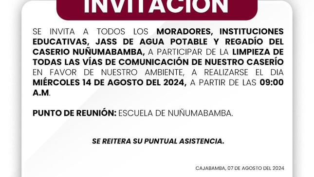 Atención moradores de Nuñumabamba