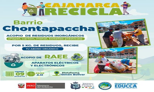 Gran Reciclatón en el Barrio Chontapaccha, puedes llevar , papel, cartón, metal, botellas plásticas. Además lleva tus aparatos Eléctricos y Electrónicos RAEE.
🗓 Día: viernes 𝟎9 𝐝𝐞 𝐚𝐠𝐨𝐬𝐭𝐨 𝐝𝐞𝐥 𝟐𝟎𝟐𝟒‧
⏰ Hora: 09 :𝟎𝟎 𝐚𝐦
📍 𝐏𝐥𝐚𝐳𝐮𝐞𝐥𝐚 Simón Bolívar - Barrio Chontapaccha