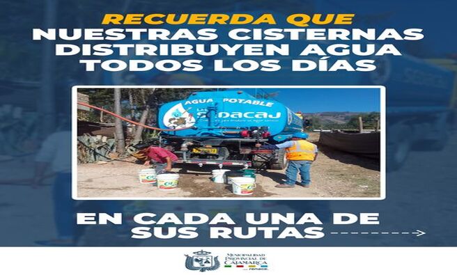 ๐ Debido a la escasez de agua, estamos activando el suministro mediante cisternas para asegurar que todos los hogares tengan acceso al agua potable. Les pedimos hacer un uso responsable del agua mientras enfrentamos esta situaciรณn.
๐ Consulta las rutas y horarios en las imรกgenes adjuntas.
ยกCuidemos el agua! ๐ง
#CajamarcaRenace
