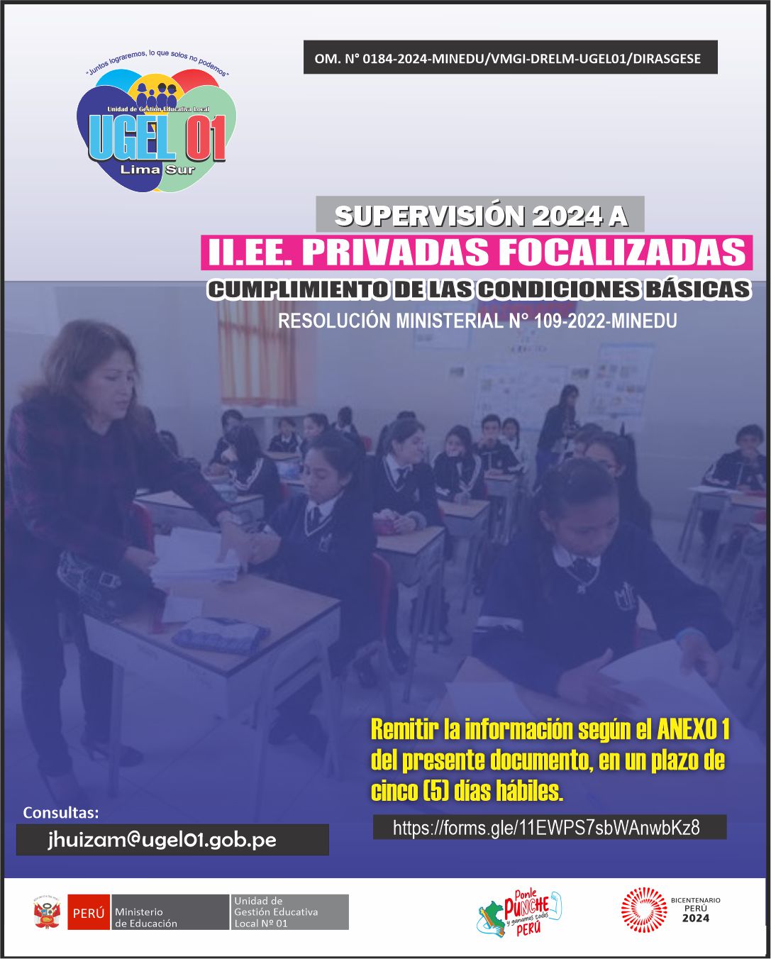 Supervisión 2024 a las ii.ee. privadas focalizadas para el cumplimiento de las condiciones básicas establecidas en la resolución ministerial 109-2022-minedu