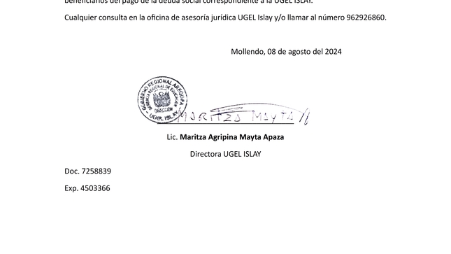 Comunicado N° 044-2024-GRA/GREA/UGELI-D