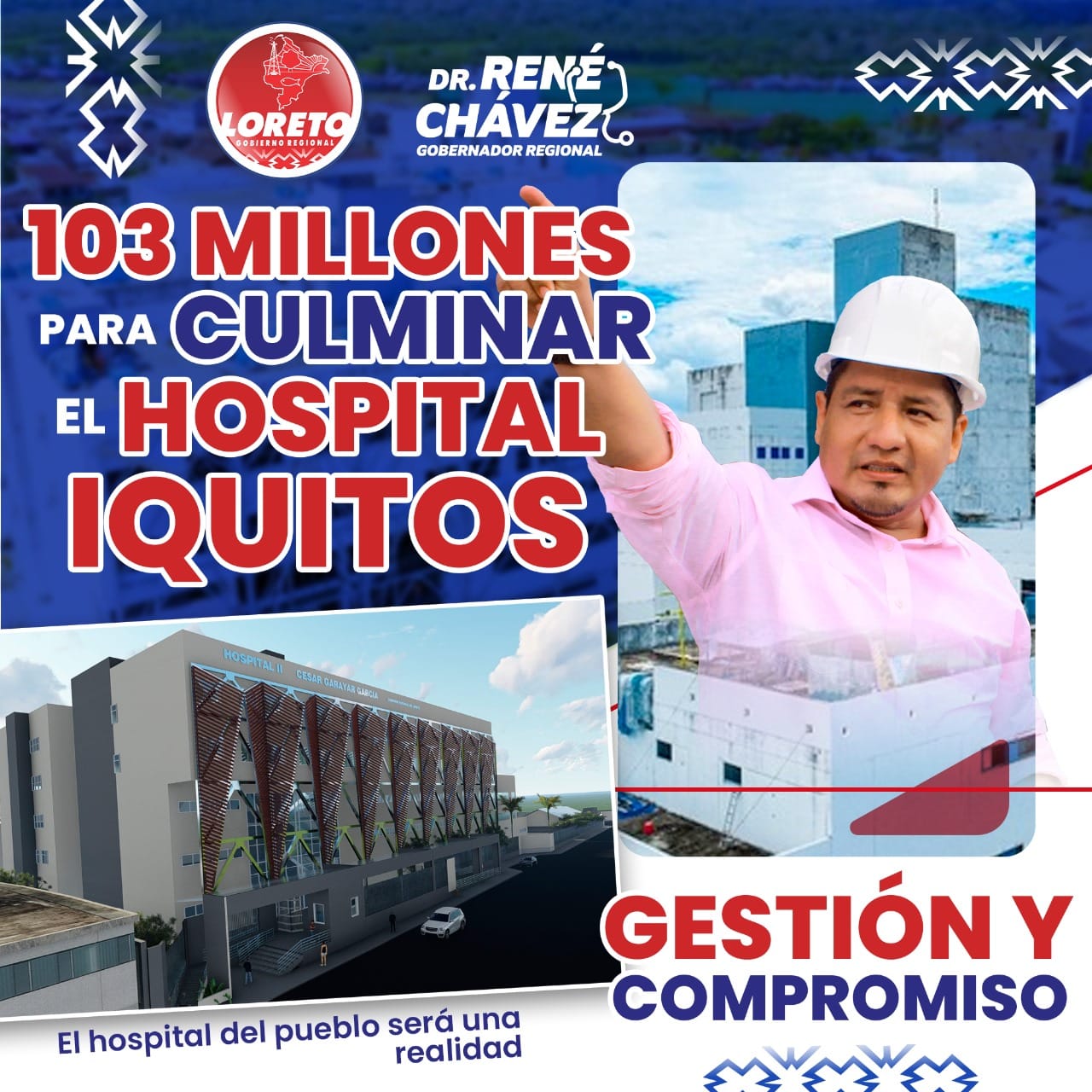 Gobernador Dr. René Chávez otorga buena pro para culminar hospital Iquitos.