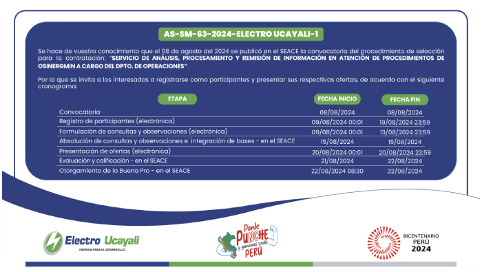 Adjudicación Simplificada N° AS-SM-63-2024-ELECTRO UCAYALI-1 