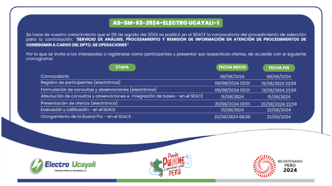 Adjudicación Simplificada N° AS-SM-63-2024-ELECTRO UCAYALI-1 