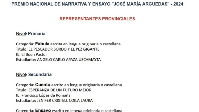 Ganadores del Concurso Premio Nacional de Narrativa y Ensayo "José María Arguedas" - 2024
