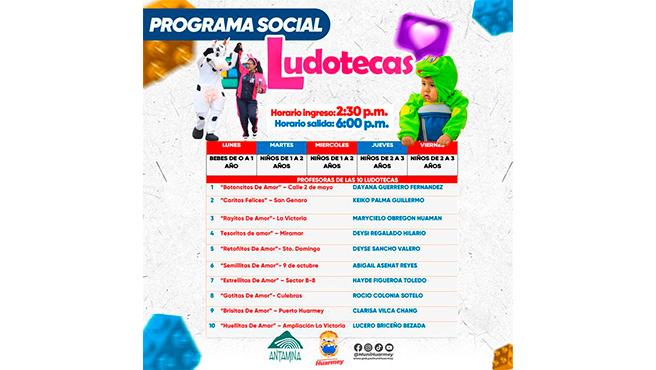 PROGRAMAS SOCIALES - Horarios de los talleres en Huarmey