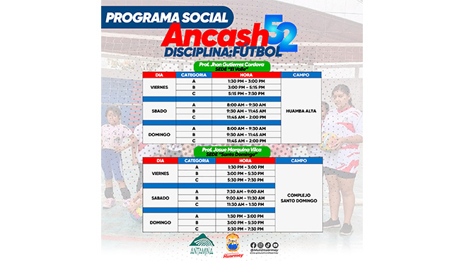 PROGRAMAS SOCIALES - Horarios de los talleres en Huarmey