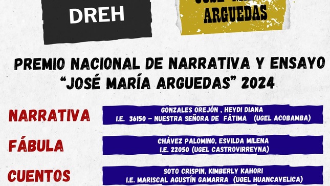 A nombre de la Dirección de la UGEL Tayacaja, expresarles las más sinceras felicitaciones por la destacada participación en el Premio Nacional "José María Arguedas". Una vez más queda demostrado un profundo compromiso con la cultura y la literatura, siguiendo los pasos de un autor que dedicó su vida a revalorar y promover nuestra querida cultura andina.
José María Arguedas fue más que un escritor; fue un defensor apasionado de nuestras raíces, de la riqueza cultural de los pueblos andinos. Al participar en este concurso, ustedes han contribuido a mantener viva esa herencia invaluable, fortaleciendo nuestra identidad y celebrando la diversidad que nos define.
Nos llena de orgullo ver cómo, a través de su esfuerzo y dedicación, se convierten en embajadores de nuestra cultura, llevando con ustedes el legado de Arguedas a nuevas generaciones.
Sigan adelante con el mismo entusiasmo y amor por nuestra tierra, porque en ustedes está el futuro de nuestra cultura y de nuestra nación.
Con admiración y aprecio,
 UGEL TAYACAJA