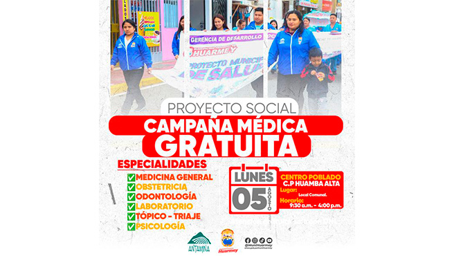 Programación de las Campañas de Salud gratuitas en Huarmey.