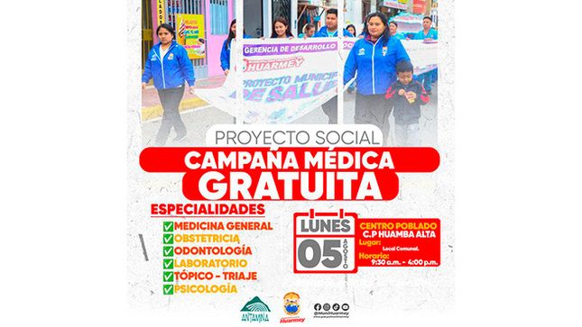 Programación de las Campañas de Salud gratuitas en Huarmey. 