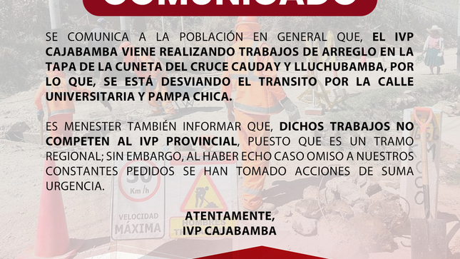 Atención Cajabamba y distritos al presente comunicado