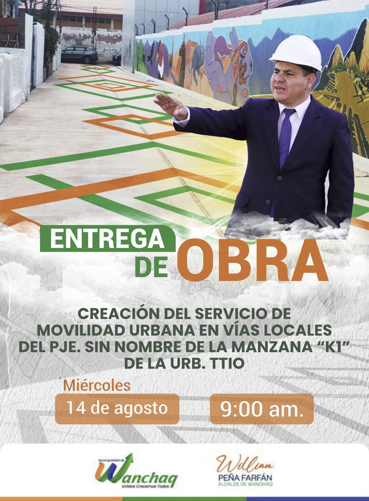 ENTREGA DE OBRA DE CREACIÓN DEL SERVICIO DE MOVILIDAD URBANA EN VÍAS LOCALES DEL PASAJE. SIN NOMBRE DE LA MANZANA "K1” DE LA URB. TTIO