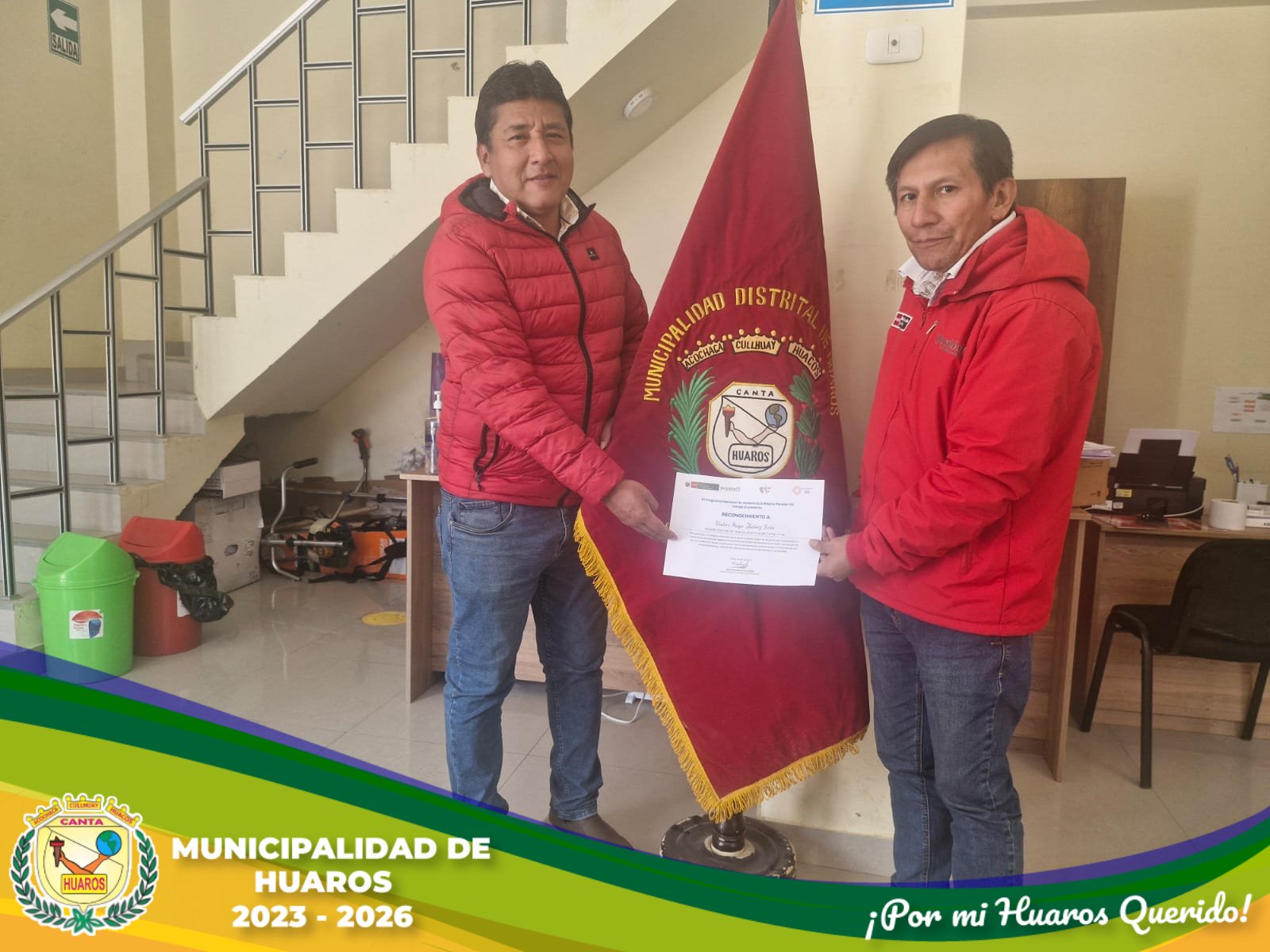 Reconocimiento al Alcalde del Distrito de Huaros por la labor en Pensión 65