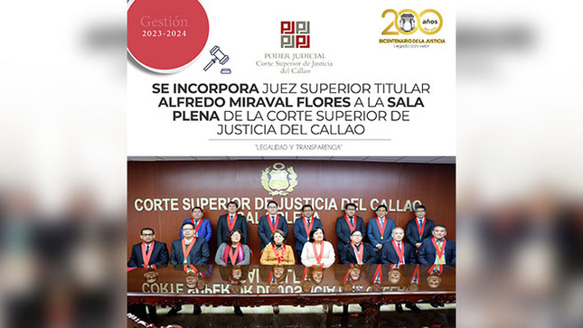 Se incorpora Juez Superior Alfredo Miraval Flores a la Sala Plena de la Corte Superior de Justicia del Callao