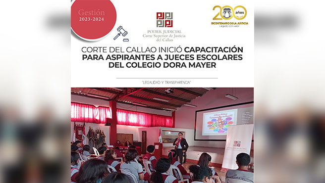 Comisión de Acceso a la Justicia de la Corte del Callao inició capacitación para aspirantes a jueces escolares del colegio Dora Mayer