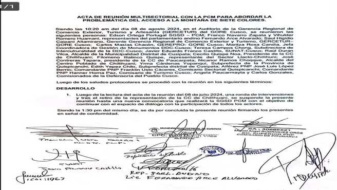 Suspenden reuniΓ³n sobre el conflicto de la montaΓ±a de 7 colores tras el abandono del presidente de Chillihuani