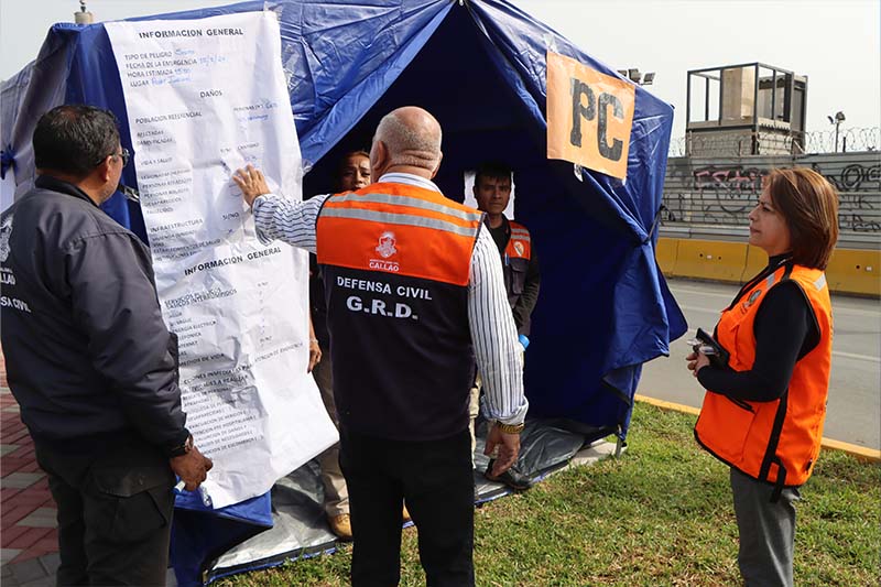 Se habilitaron puestos de emergencia en los exteriores de la sede de la Corte del Callao para el simulacro multipeligro