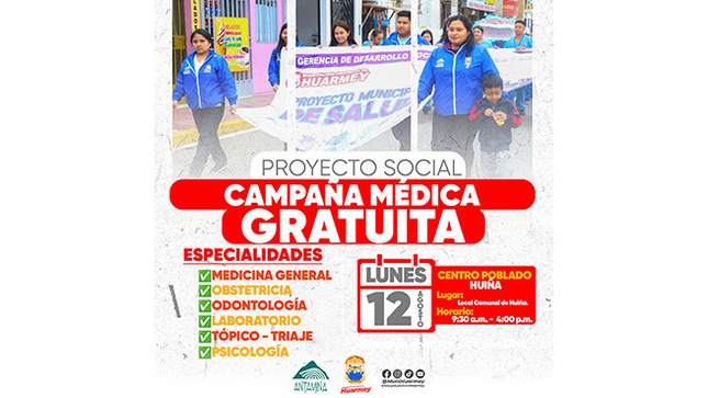 Programación de las campañas de salud gratuitas en Huarmey.