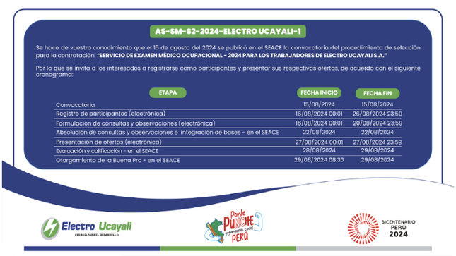 Adjudicación Simplificada N.° AS-SM-62-2024-ELECTRO UCAYALI-1