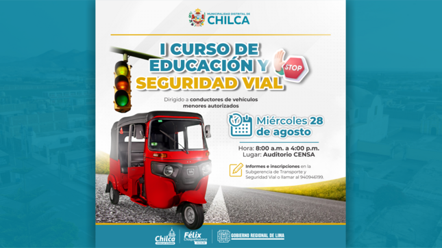 Municipalidad Distrital de Chilca desarrollará el 'Primer Curso de Educación y Seguridad Vial'.