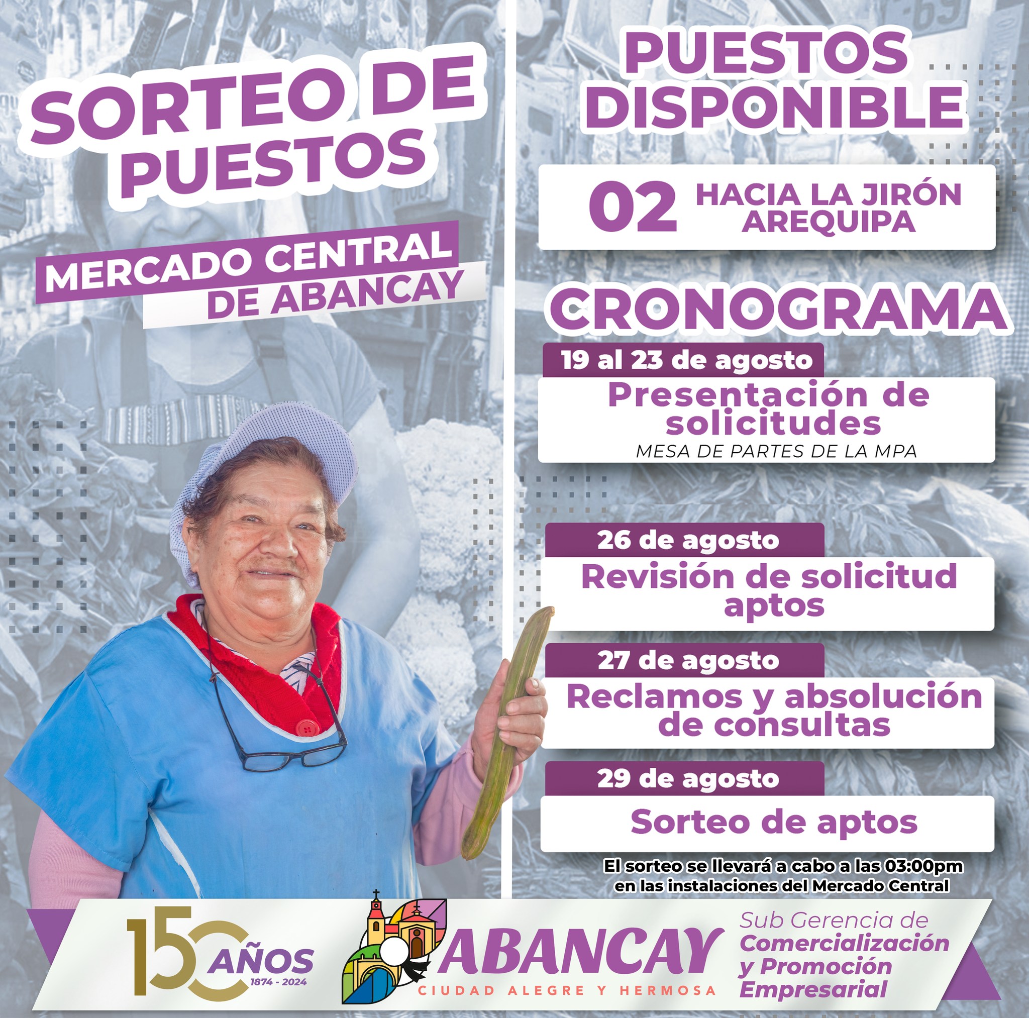 💯MPA: Anuncia Cronograma De Sorteo De Puestos En El Mercado Central De Abancay