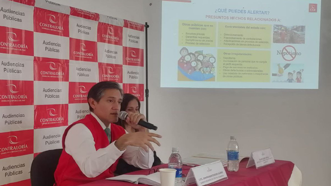 Cajamarca.- La Contraloría General invita a la ciudadanía y sociedad civil de los distritos de la provincia de Santa Cruz a presentar alertas y/o denuncias sobre presuntas irregularidades en obras públicas, contrataciones, ejecución presupuestal, entre otros, así como deficiencias en servicios públicos, durante la audiencia pública presencial y virtual “La Contraloría te escucha” que se realizará este jueves 22 de agosto.
