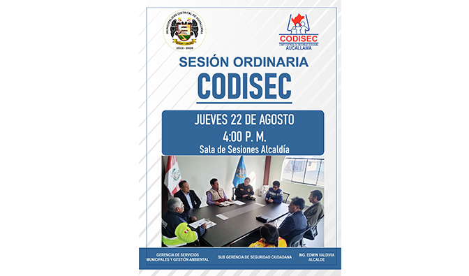 CODISEC Aucallama sostendrá Sesión Ordinaria