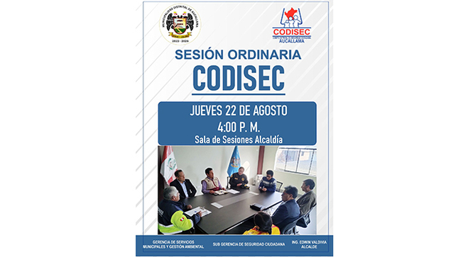 CODISEC Aucallama sostendrá Sesión Ordinaria