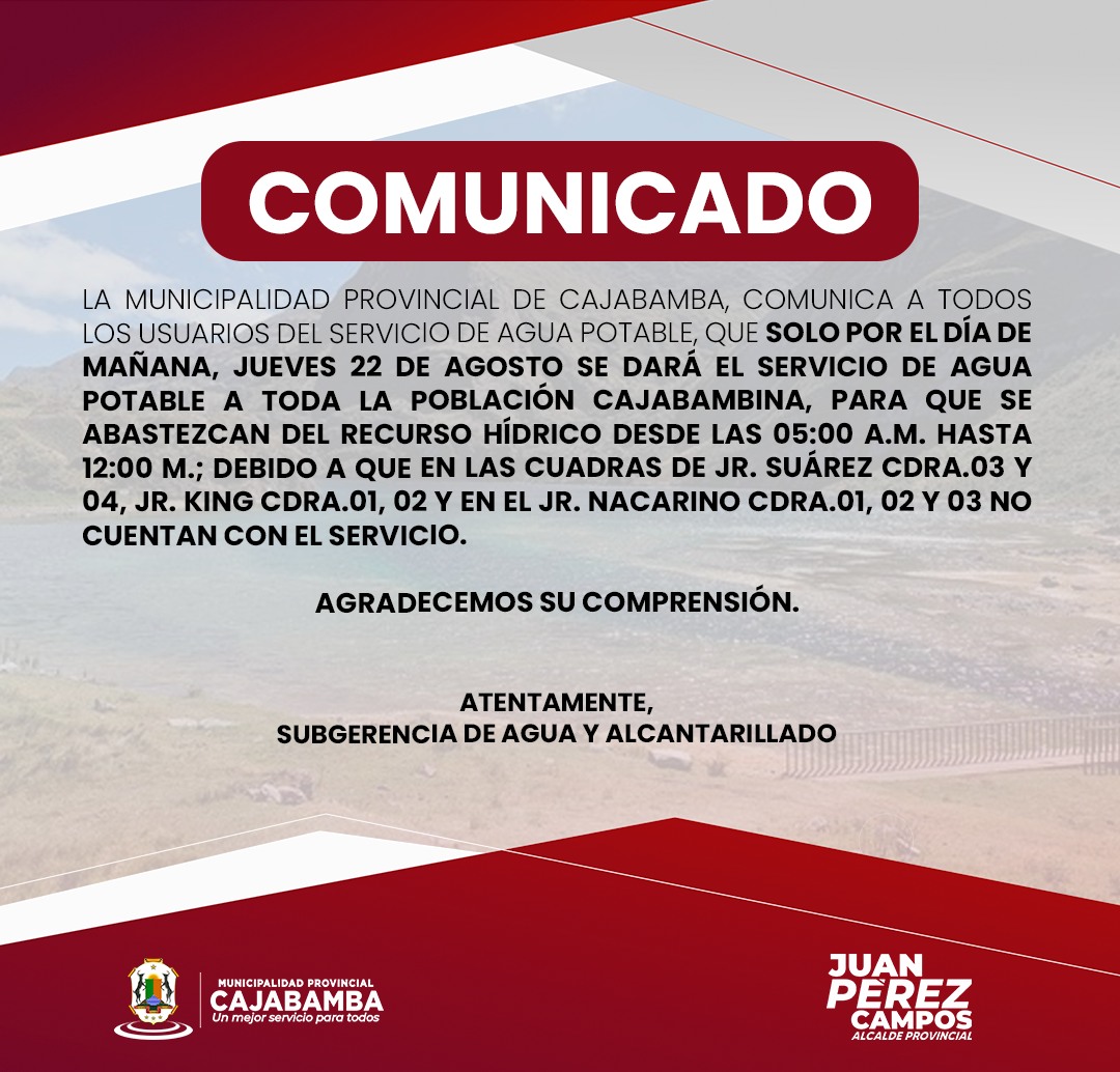 Atención usuarios del servicio de agua potable