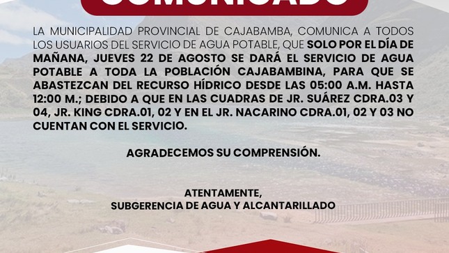 Atención usuarios del servicio de agua potable