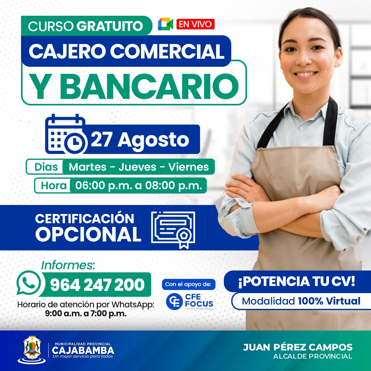 Curso con acceso gratuito de cajero comercial y bancario