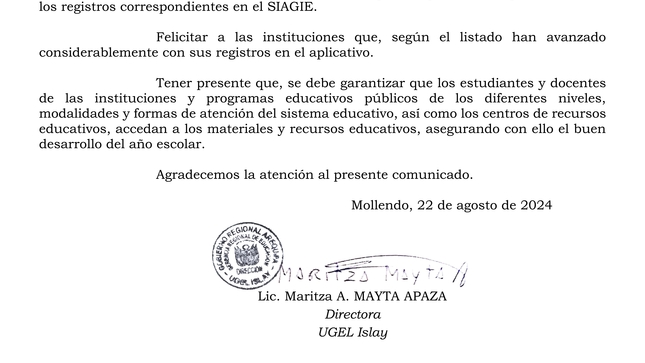 Comunicado N° 049-2024-AGP-UGEL