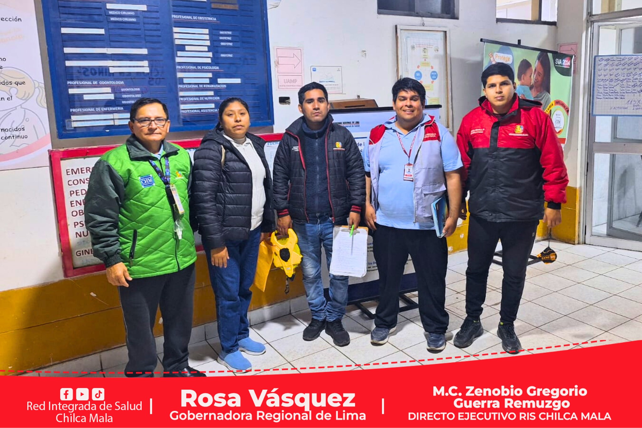 Equipo de Ingenieros de la Gerencia Regional de Desarrollo Social inspeccionan el Centro de Salud de Mala.